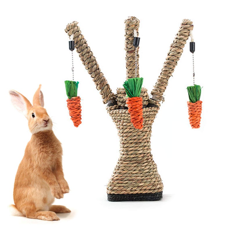 Hamiledyi Pet Rabbit Toy Tree Bunny Fun Chew Toy Rattan Grass Scratcher Climbing Tree Play Carrot Toy for Small Animal - Image 1